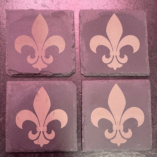 Fleur de Lis Slate Coaster Set